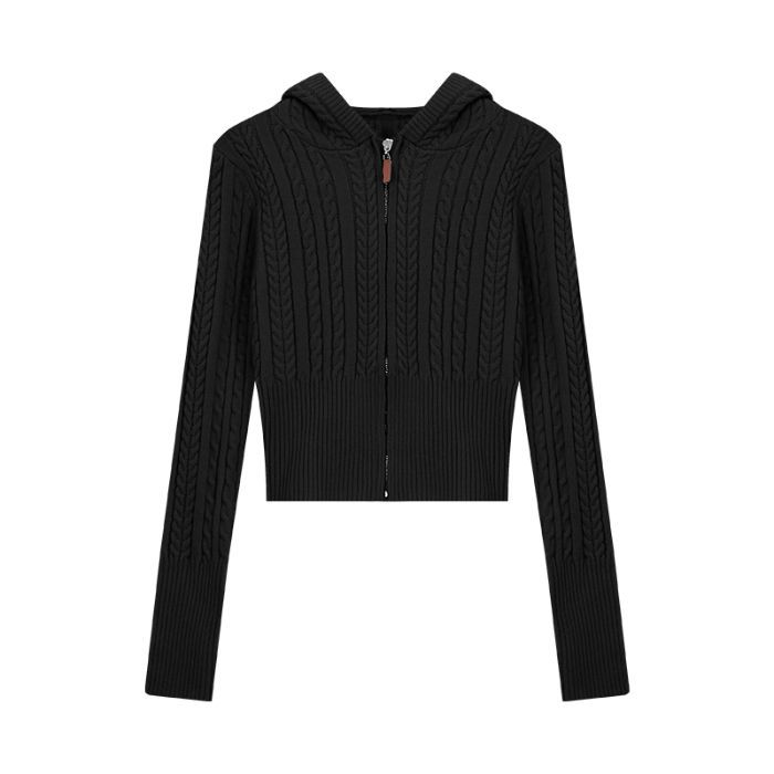 Soft Textured Knitted Hoodie With A Lazy Korean-style Zip-up Design