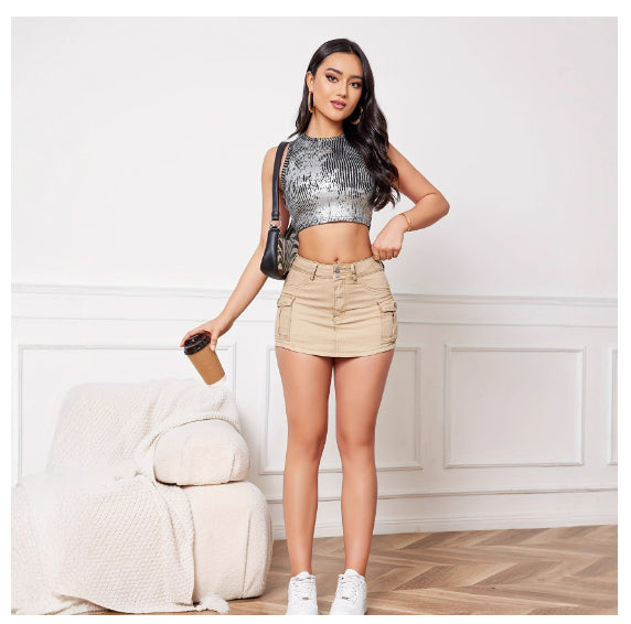 Womens Solid-Color Mid-Waist Slim-Fit Bodycon Skirt