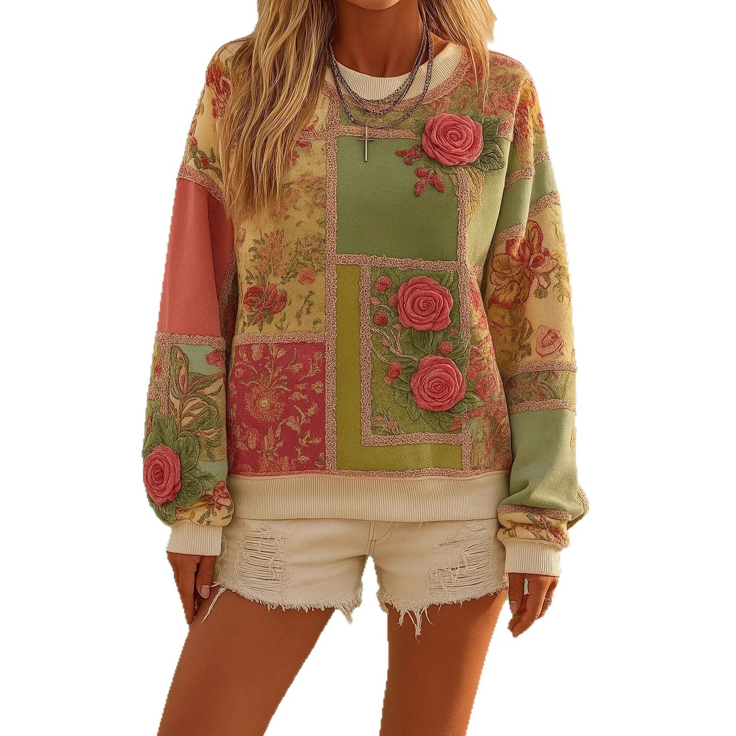 Casual Round Neck Long Sleeve Pullover Conventional Digital Printing Women's Sweater