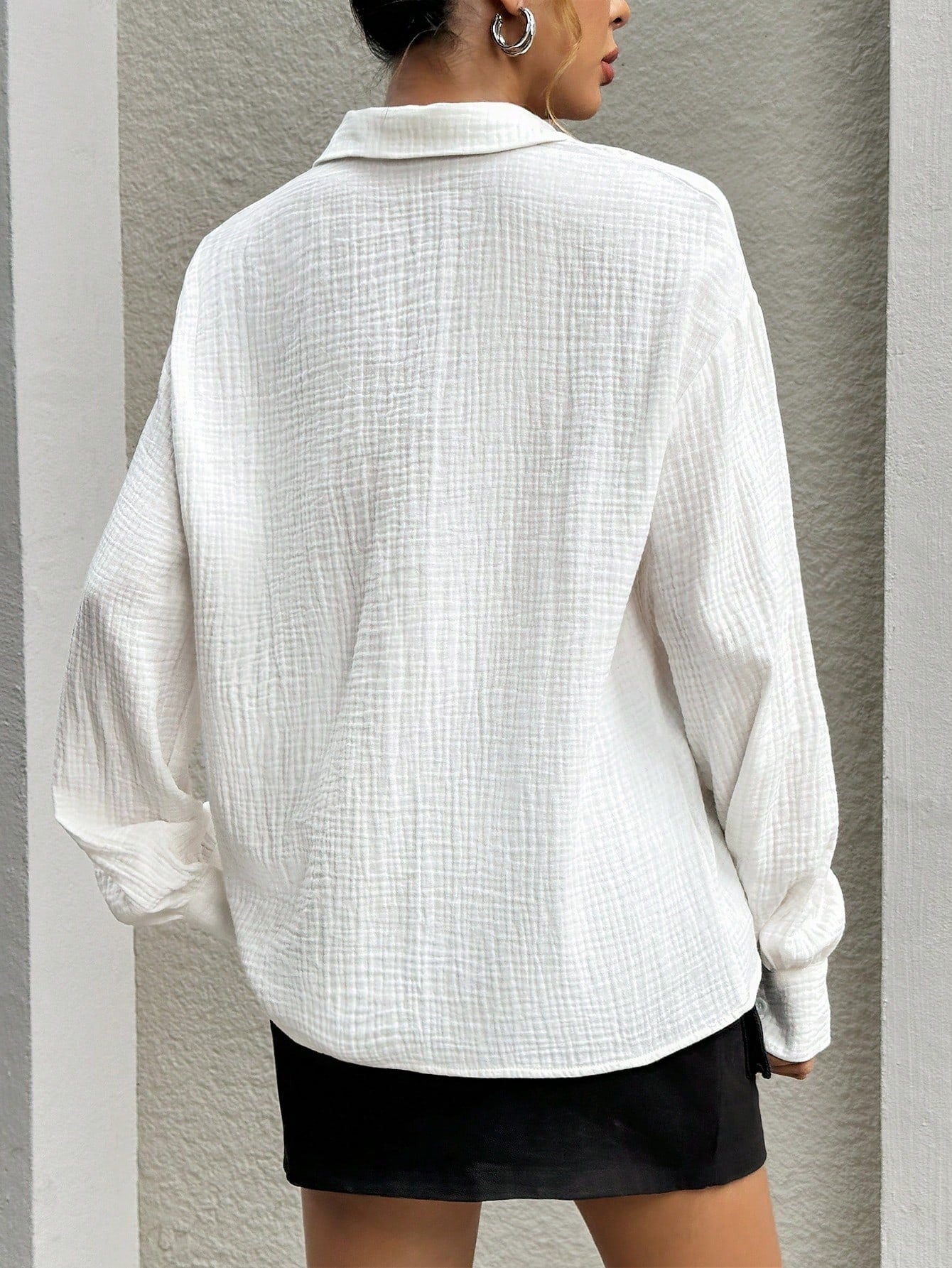 Women's Casual Collar Half Checkered Long Sleeved Shirt