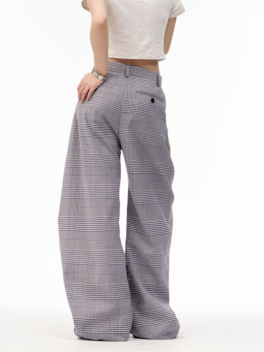 Women's American Retro Plaid Patchwork Wide Leg Pants