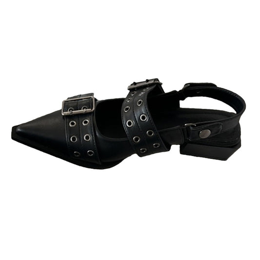 Women's French Pointed-toe Ma Retro Mid-thick Heel Leather Shoes