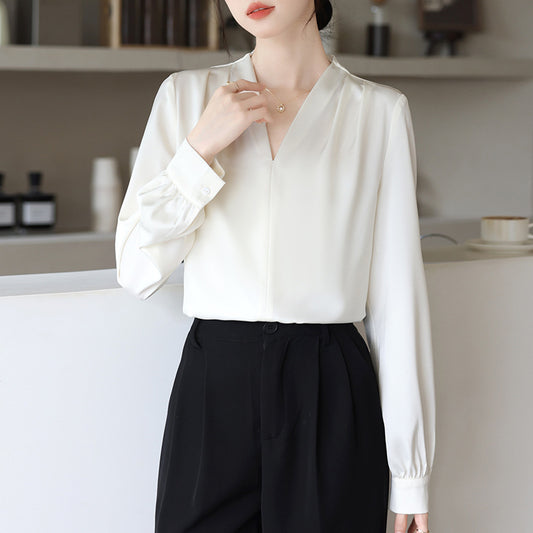 Spring And Autumn Long Sleeve High-grade Blue Shirt Women's Top