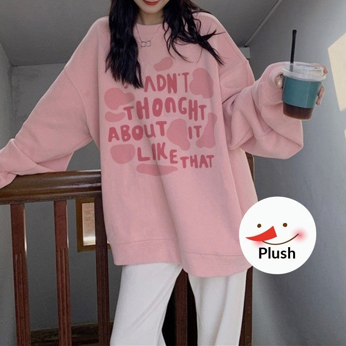 New American Style Loose Hoodie For Women Plus Size Fleece-lined