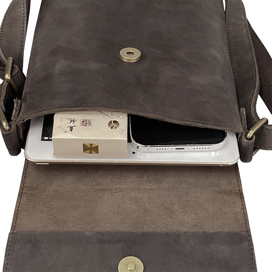 Casual Shoulder Bag Crazy Horse Leather Crossbody Backpack Men's Cowhide Simple IPad Bag