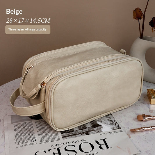 Large-capacity Cosmetic Bag With Dual Zippers