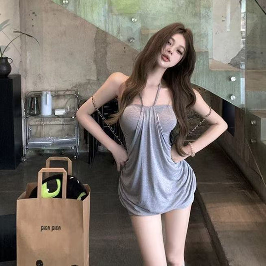 Girl-group-style Backless Halter Tube Dress