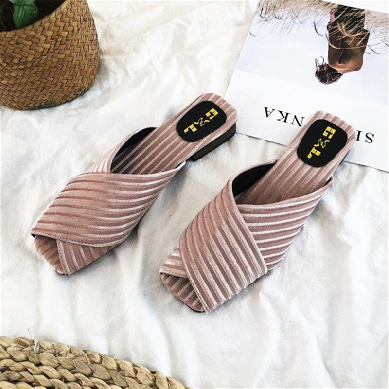 Summer New Style Korean Fashion Low Heel Sandals And Slippers