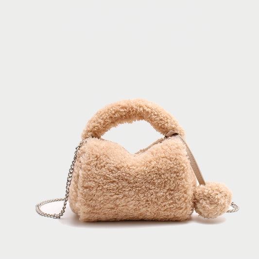 Plush Lamb Hair Lunch Box Bag Chain Messenger Bag