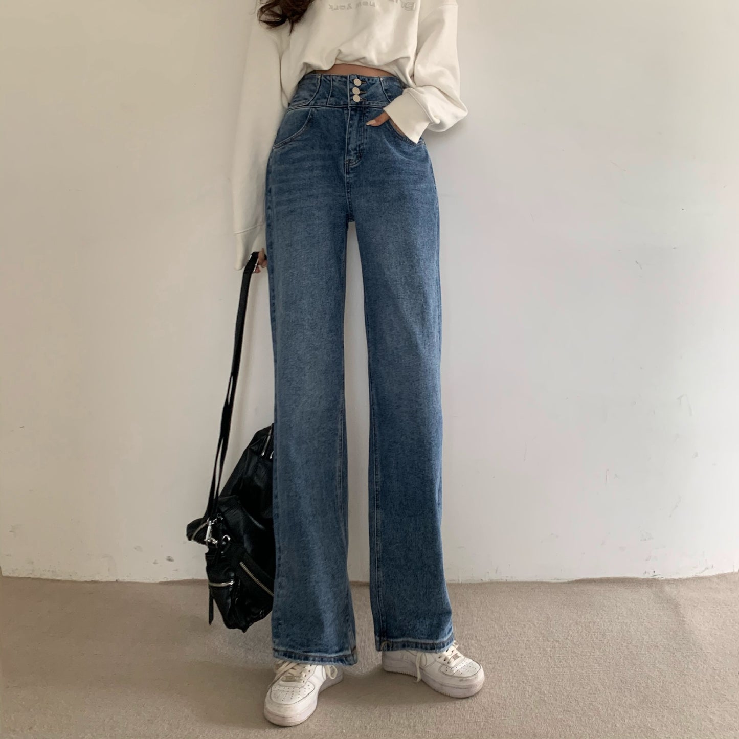 High Waist Jeans Women Fashion All Match Loose