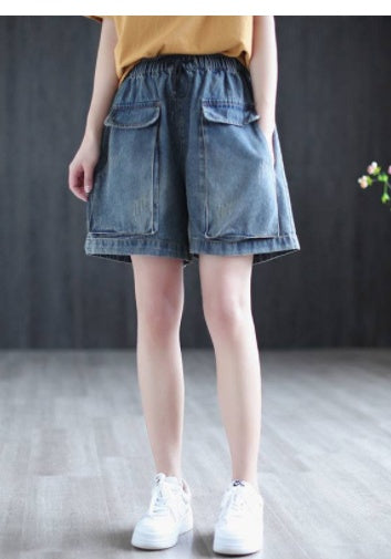 High Waist Plus Size Denim Shorts Women's Literary And Artistic Distressed Wide Leg Jeans