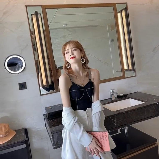 Heavy-duty Diamond-encrusted Sleeveless Innerwear With A Beautiful Back