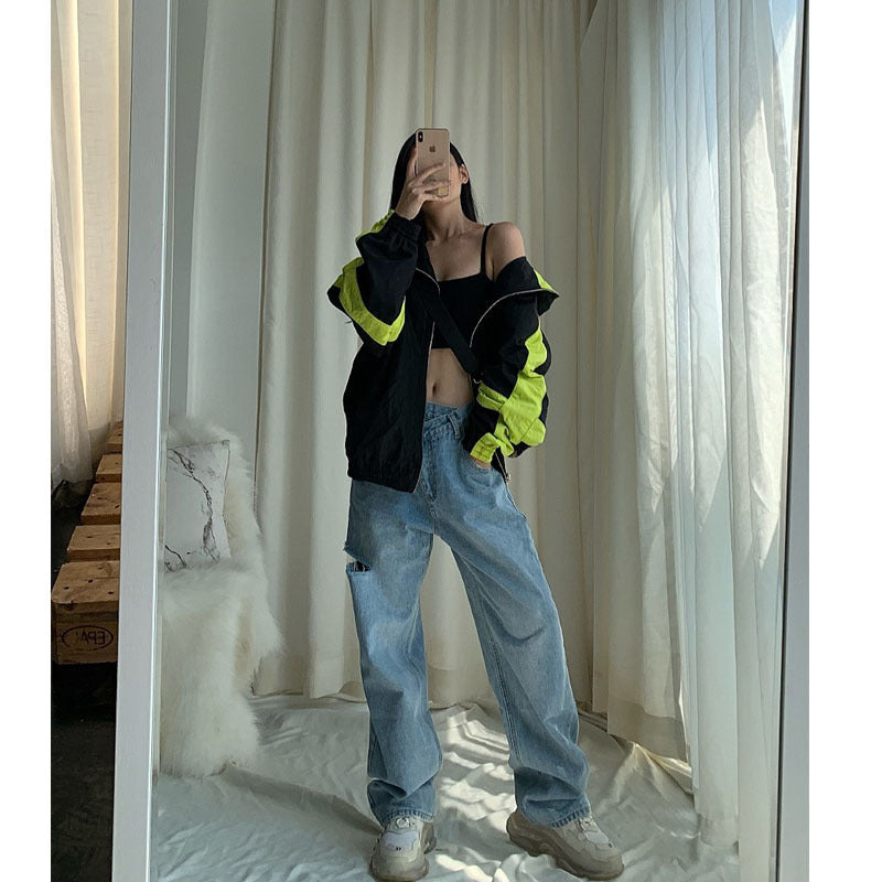 Dame Ripped Jeans Med Høj Talje Og Løs Pasform