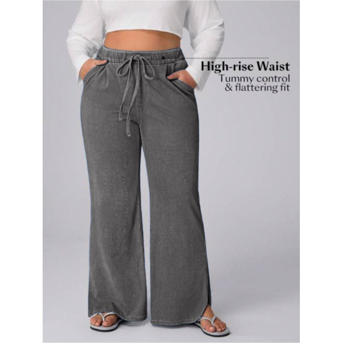 Women's Plus Size Drawstring Casual Loose Wide Leg Jeans