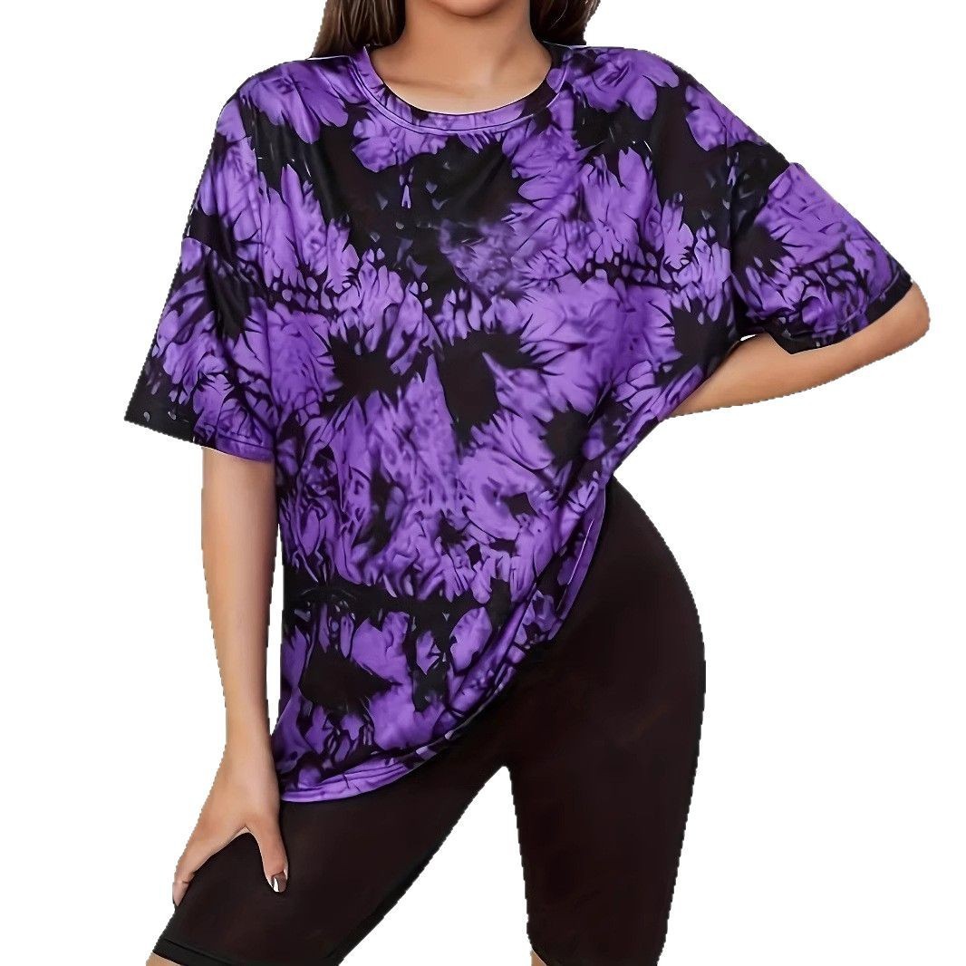 Pullover Tie-dyed Loose Round Neck Short Sleeve