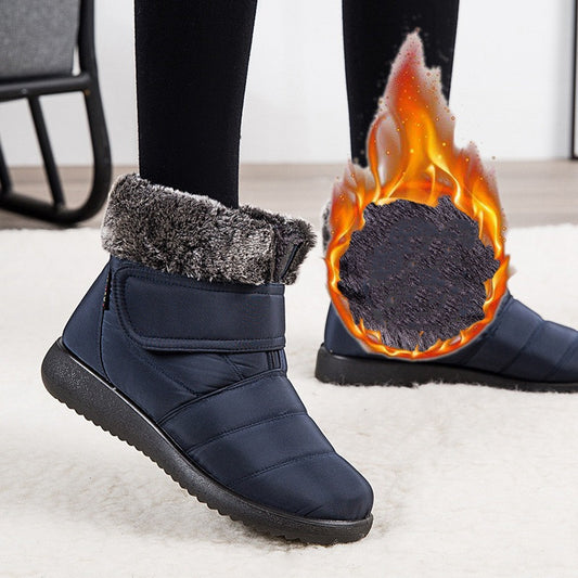 Women Snow Boots Winter Warm Plush Shoes With Velcro-design Flat Ankle Boots