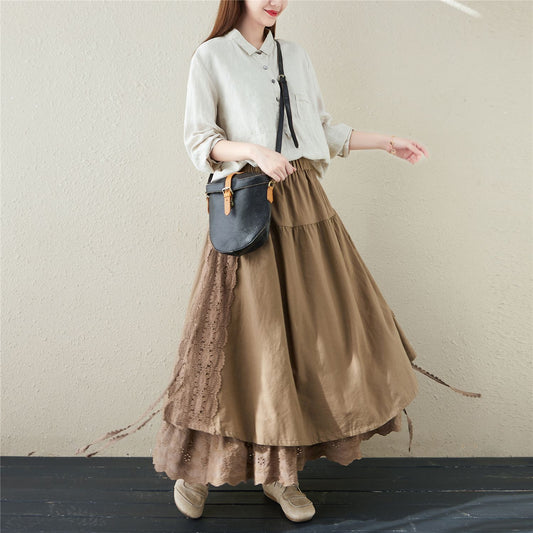 Half-length Skirt Heavy Duty Sen Women's Embroidered Elastic Waist Mid Length
