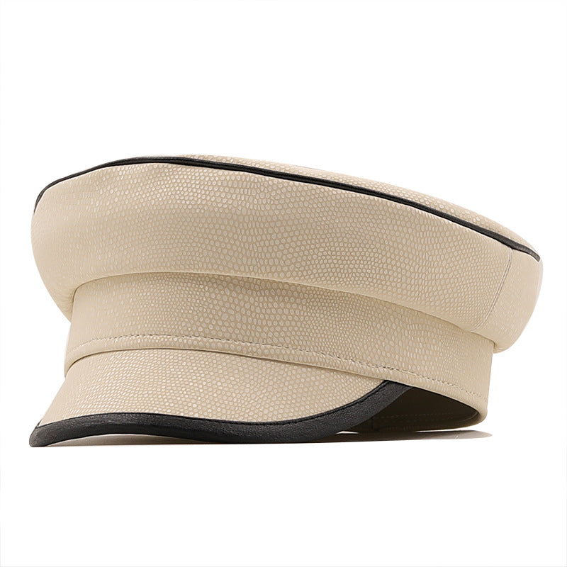 Black Pu Leather Beret Female Painter Hat