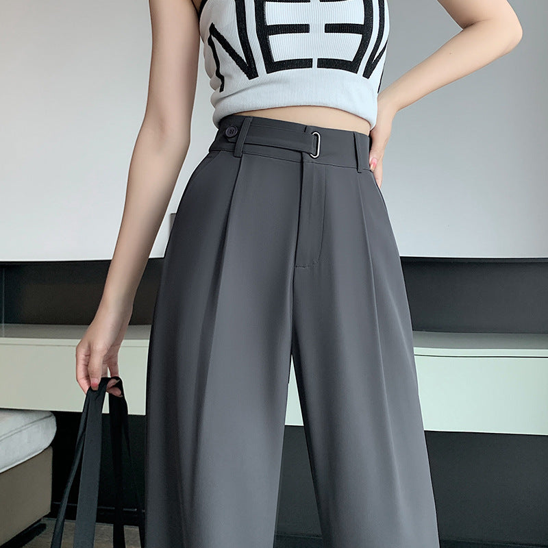 Summer Gray Small Suit Pants Women's Ice Silk High Waist Straight Narrow Wide-leg Pants