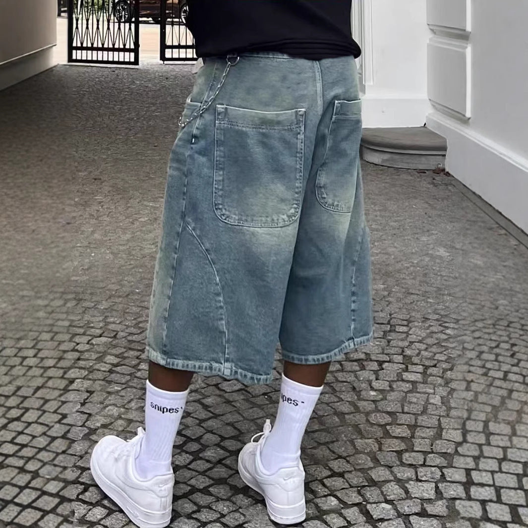 American-style Vintage Washed High-street Denim Shorts