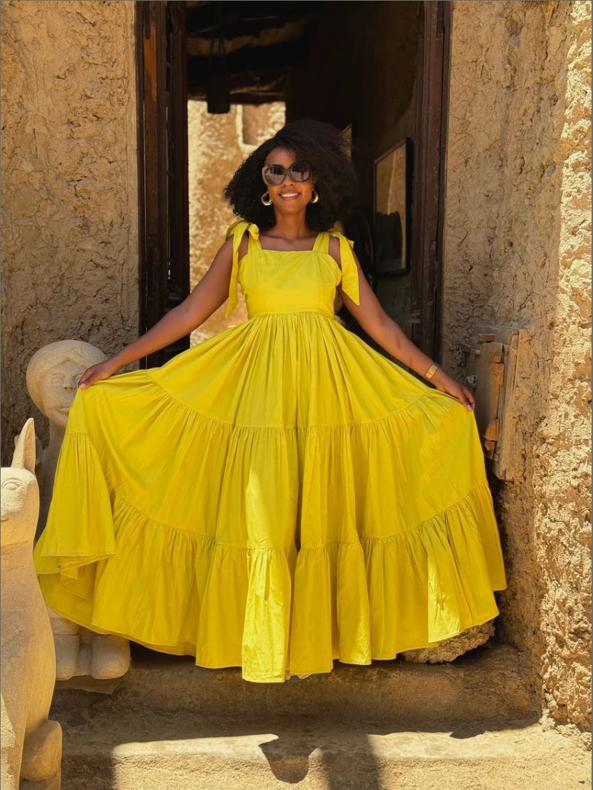 Fashionable And Sweet Bow-Tie Long Fit-and-Flare Slip Dress