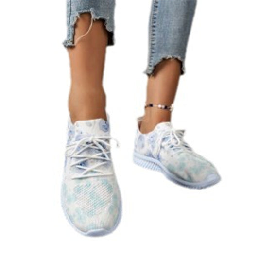 Women's Fashion Casual Flat Lace-up Flying Woven Breathable Sports Shoes
