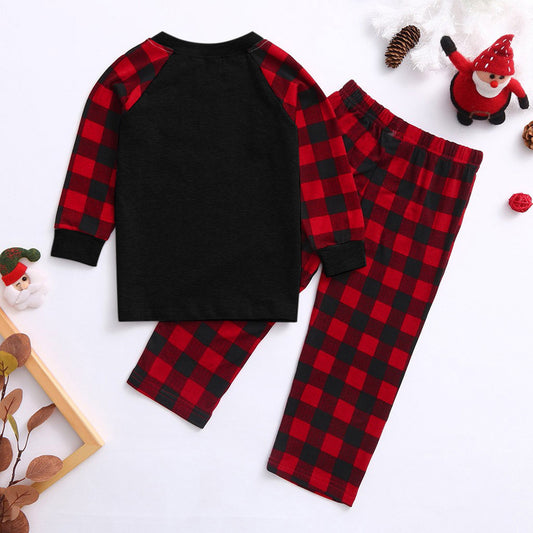 Ebay Christmas Plaid Cartoon Bear Printed Parent-child Wear Long Sleeve Pajamas Homewear Suit