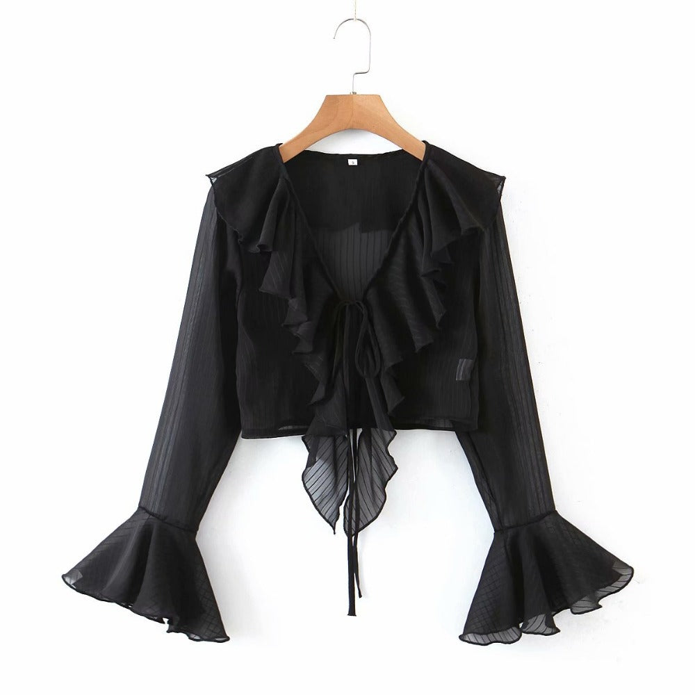 Light Transparent Striped Sunscreen Shirt Cardigan Long Sleeve V-neck Slim Women's Shirt