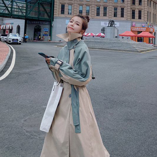 Over The Knee Stitching Contrast Color Temperament Korean Casual Jacket