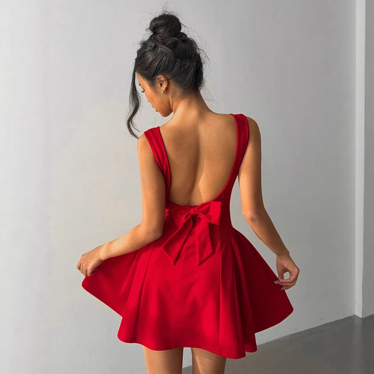 Elegant Red Evening Gown With A Bold Open Back Sleeveless Spaghetti Strap A Line Dress