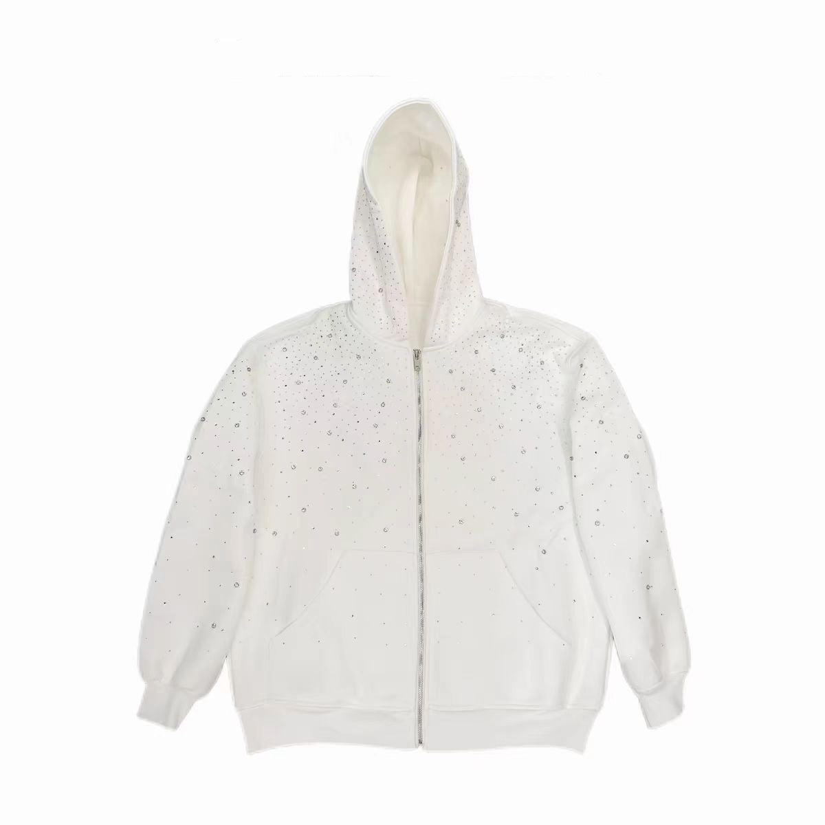Women's Solid Color Casual Hooded Zipper Rhinestone Jacket