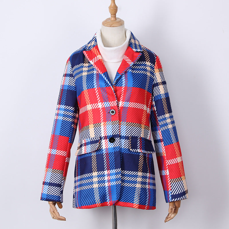 Pure Color Ladies Blazer Fashionable Plaid Print