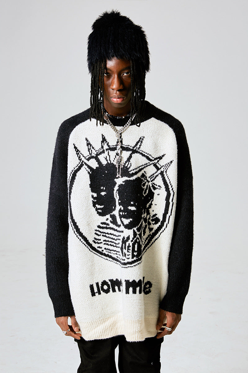 Men's Retro Pattern Embroidered Hip Hop Sweater