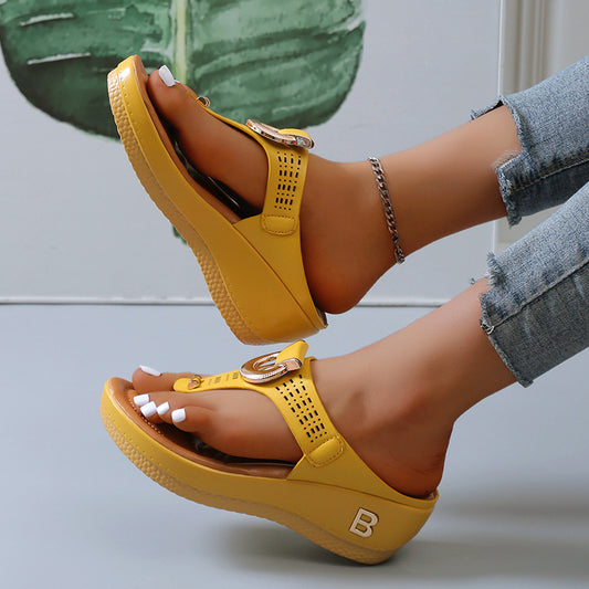 Women's Plus Size Round Toe Wedge Flip Flops