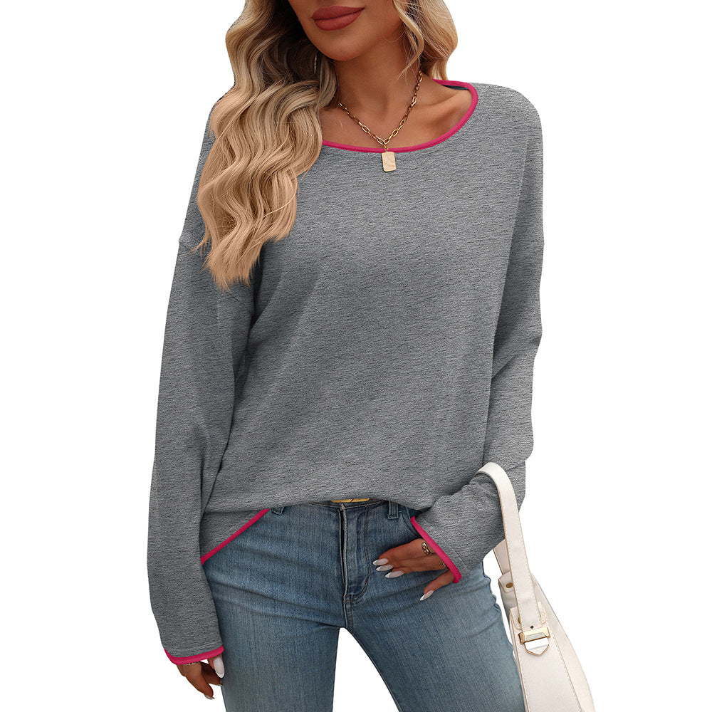 European And American Round Neck Color Jump Core Yarn Long Sleeve Sweater