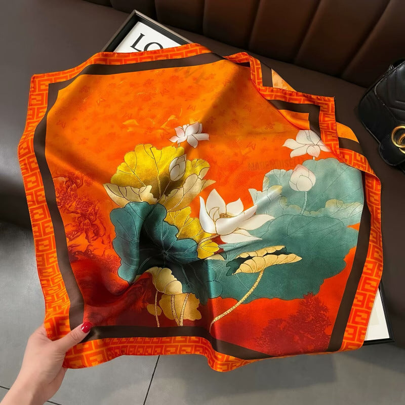 New Dopamine-print Silk Scarf For Women