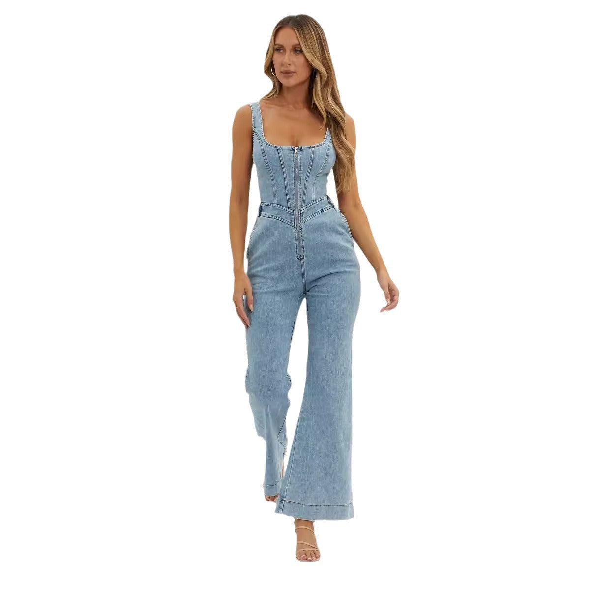Shoulder Strap Slim Cowboy Siamese Trousers