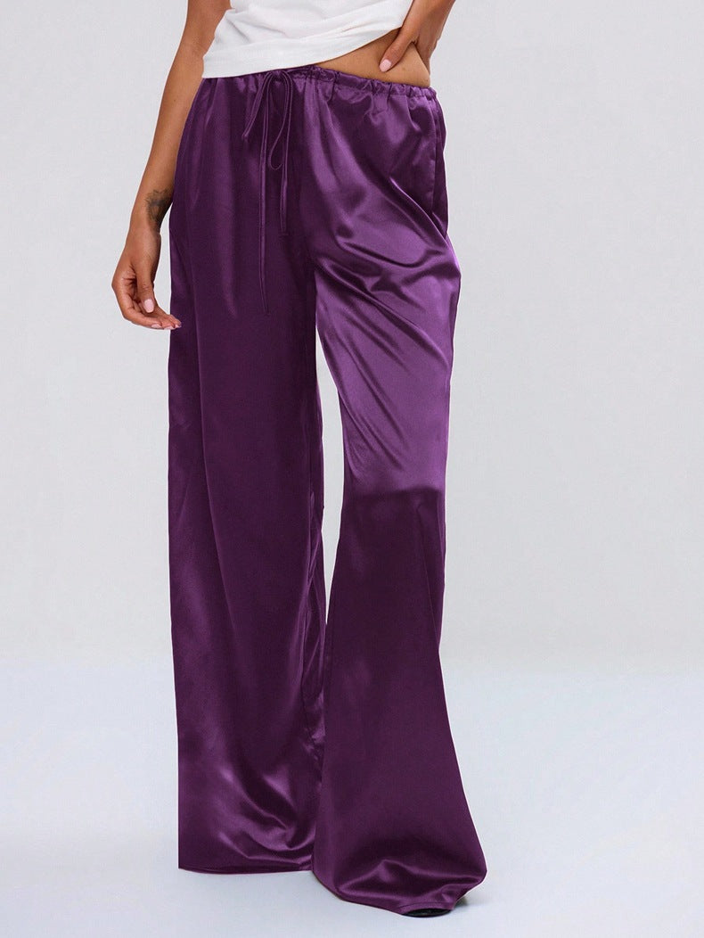 Satin Loose Wide Leg Drawstring Long Pants