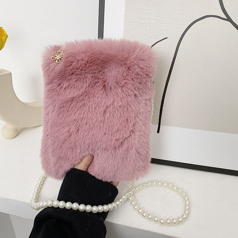 Women's Fashion Plush Pearl Chain Shoulder Messenger Bag
