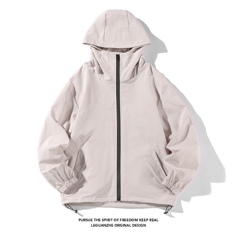 Cross-border Men's Waterproof Jacket Jacket Couple Trend Casual Hooded Solid Color Overalls