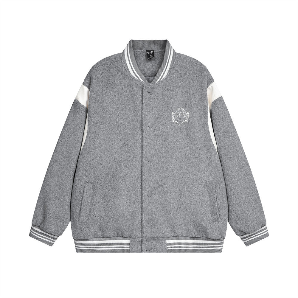 Spring And Autumn Color Stitching Stand-collar Badge Embroidered Casual Coat