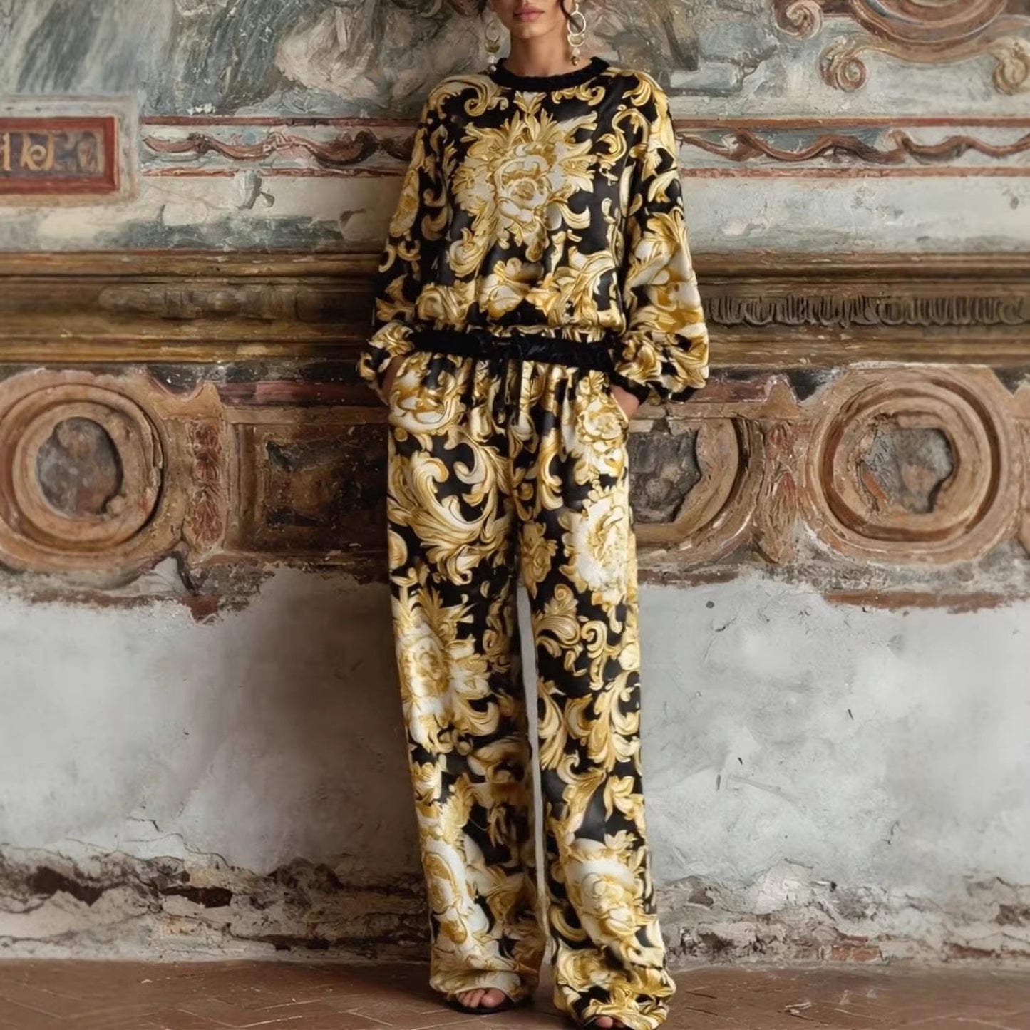Women's Satin Printed Casual Suit