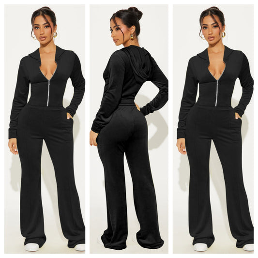 Stylish Casual Two-piece Set Featuring A Hooded Mink-wool Top
