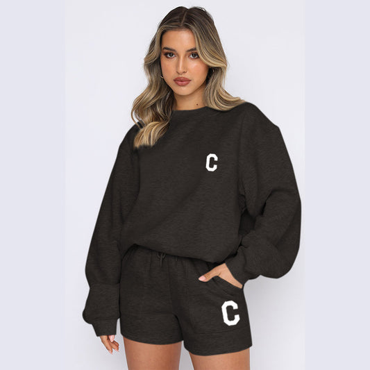 Autumn And Winter New Fleece Fashion Letter Casual Suit
