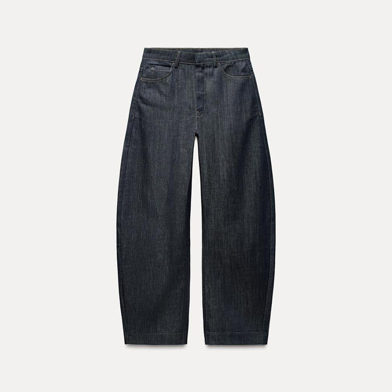 Dark Blue Temperament Waist-controlled Hong Kong Style Denim Suit