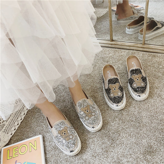 Korean Version Versatile Fashion Diamond Heelless Shoes