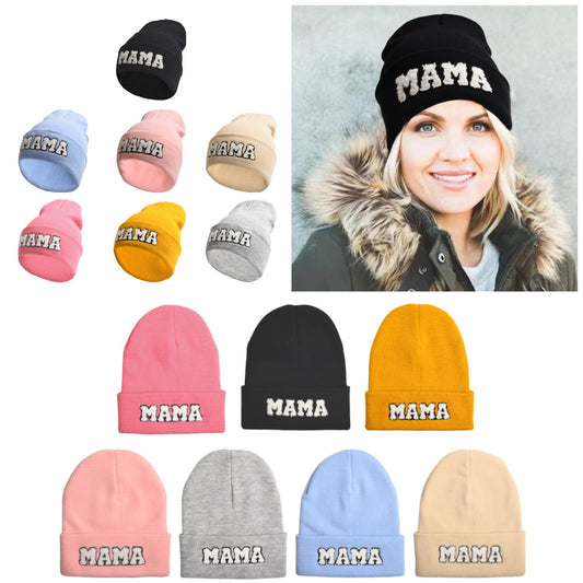 The New Mama Letter Embroidery Wool Hat Solid Color Warm