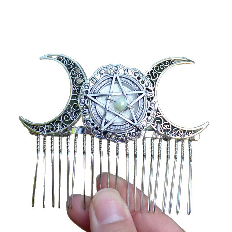 Handmade Witch Pentagram Moon Bridal Hair Accessory