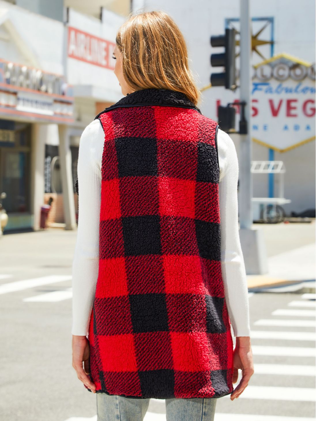 Cardigan Plaid Plys Vestfrakke Til Kvinder