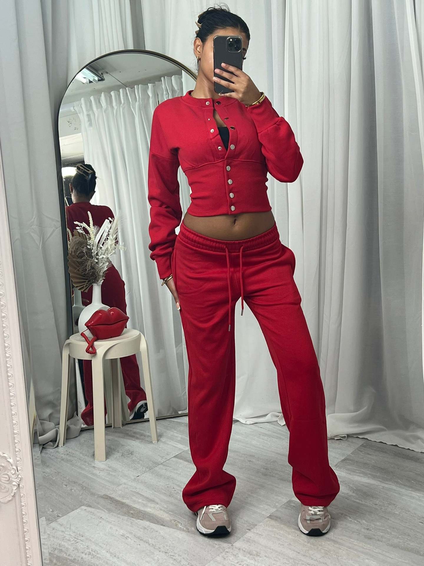 Springautumn New Casual Set Solid Color Buttoned Up